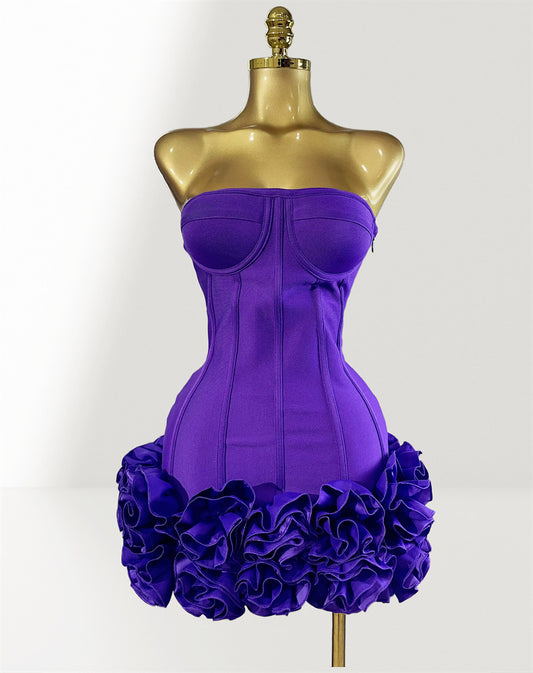 MB2104 Bandage Mini Dress, 3D Floral Ruffle Hem, Music Festival Gown