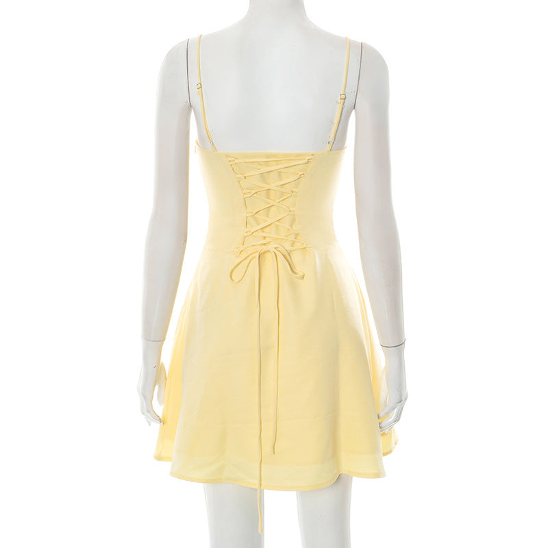 MB1024 Pleated Spaghetti Strap A-Line Mini Dress