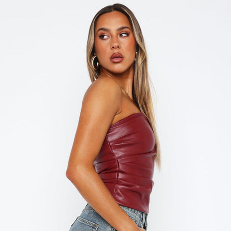 MB1005 Leather Strapless Tube Top for Women