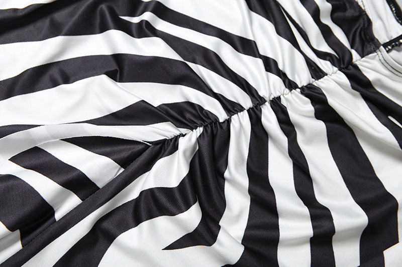 MB1163 Women's Zebra Print Halter Neck Two Piece Long Dress Set