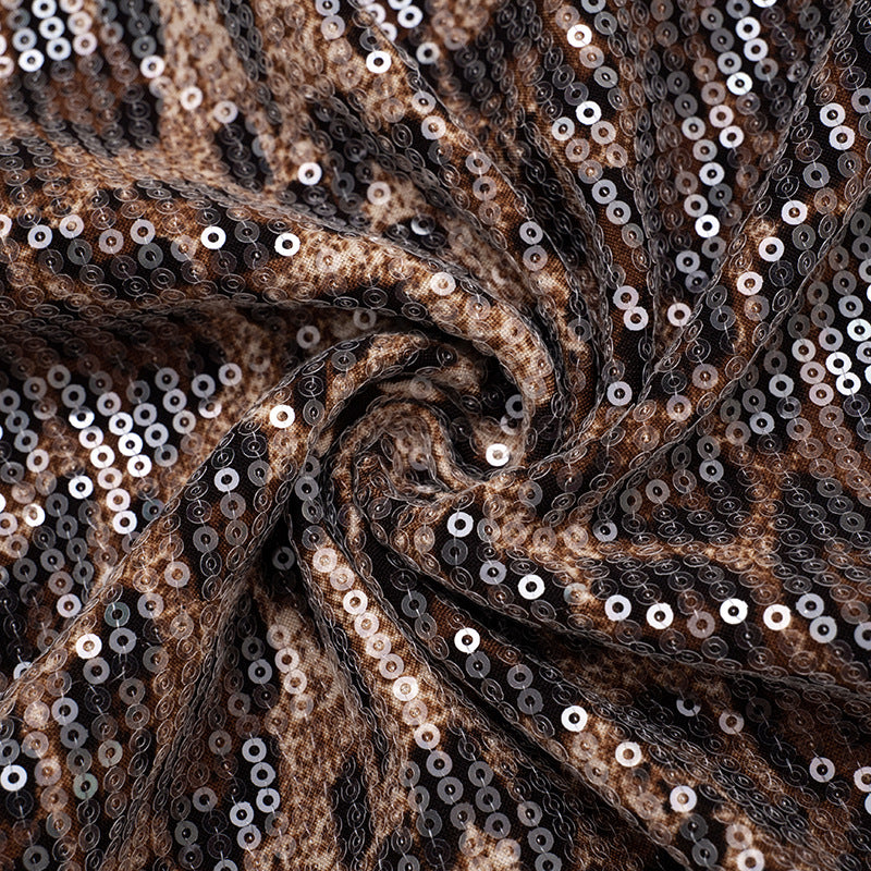 MB10123 Leopard Sequin Two Piece Set - Long Sleeve Blazer & High Waist Shorts