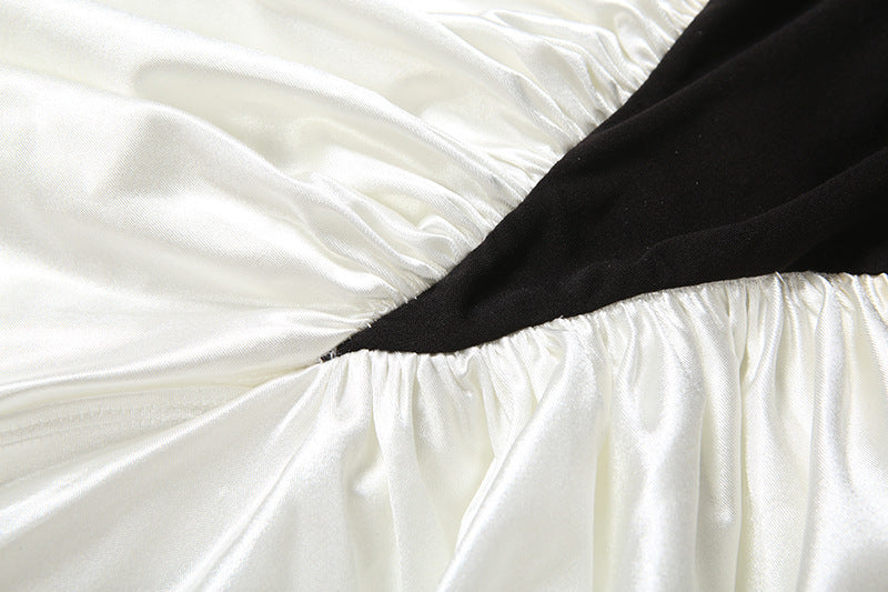 MB1120 Black White Color Block Ruched Waist Bodycon Evening Gown