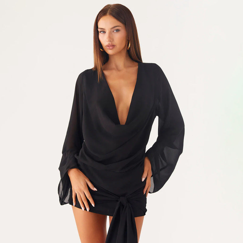 MB10115 Long Sleeve Wrap Mini Dress for Women