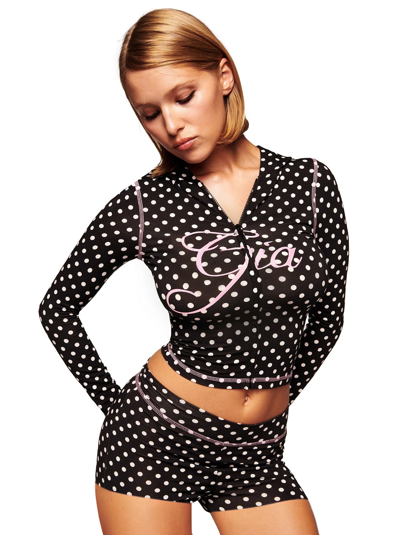 MB1727 Zip-Up Hoodie & Biker Shorts Two Piece Set – Y2K Sexy Crop Top Loungewear