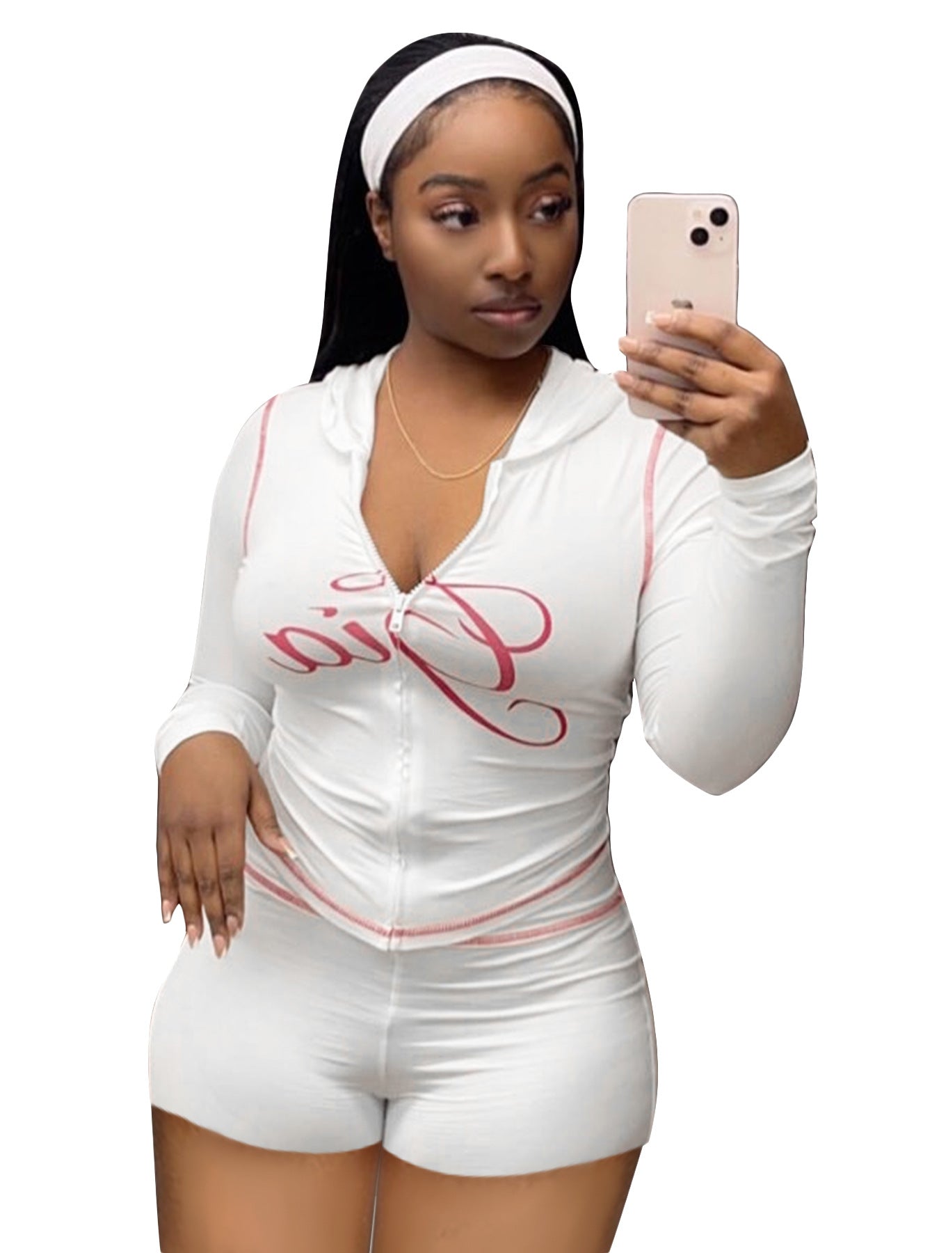 MB1727 Zip-Up Hoodie & Biker Shorts Two Piece Set – Y2K Sexy Crop Top Loungewear