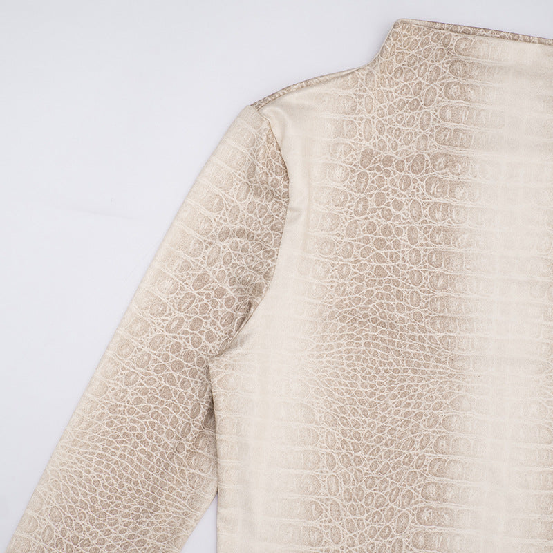 MB10128 Women's Snake Print Mock Neck Long Sleeve Mini Dress