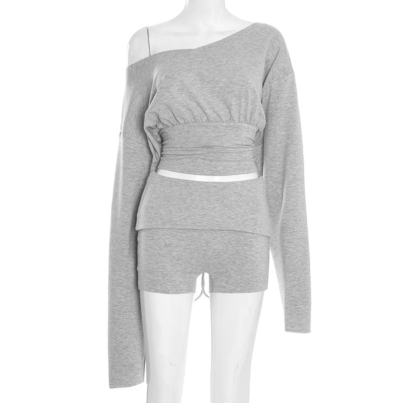 MB1411 Tie-Back Cropped Top & Fold-Over Shorts 2-Piece Set