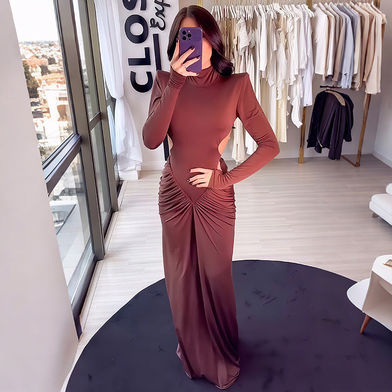 MB1132 High Neck Cutout Back Maxi Dress