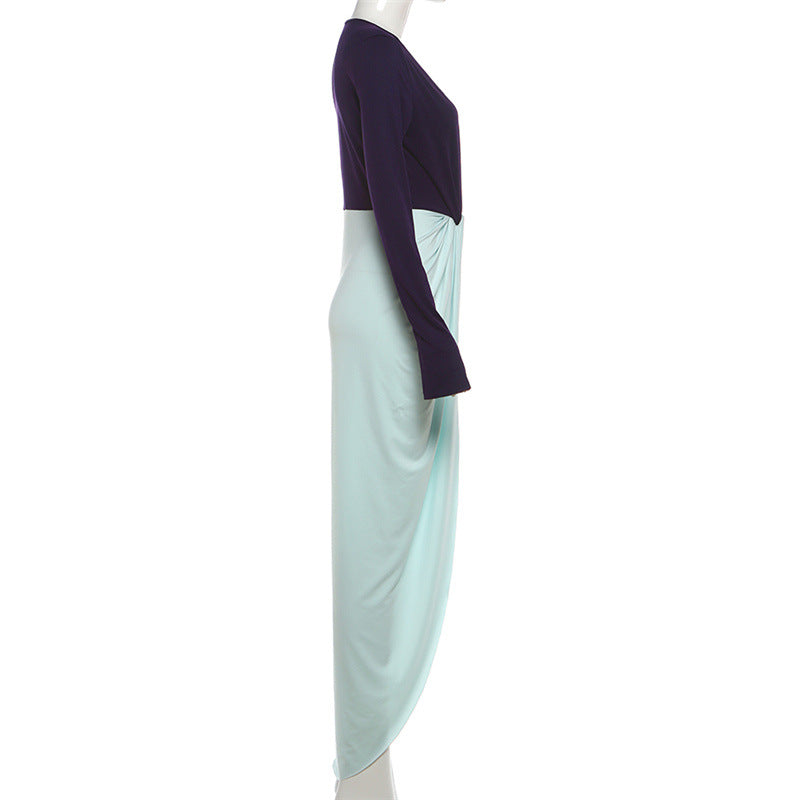 MB1148 Women’s Mint Green Color Block Maxi Dress