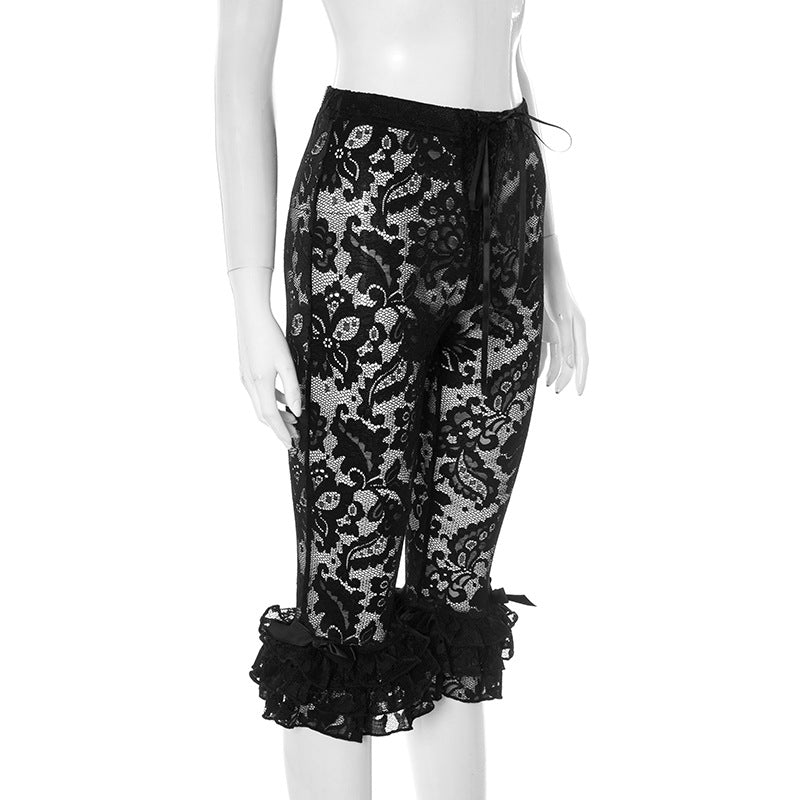 MB1012 Women's Floral Lace Ruffle Pants