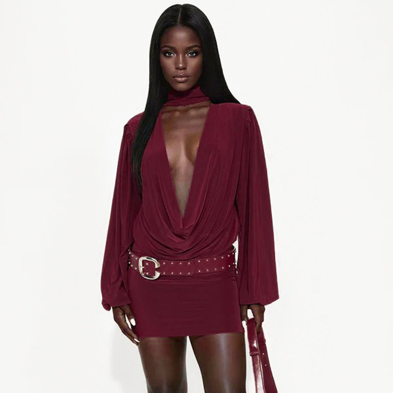 MB1068 Women's Halter Neck Top and Mini Skirt Two-Piece Set