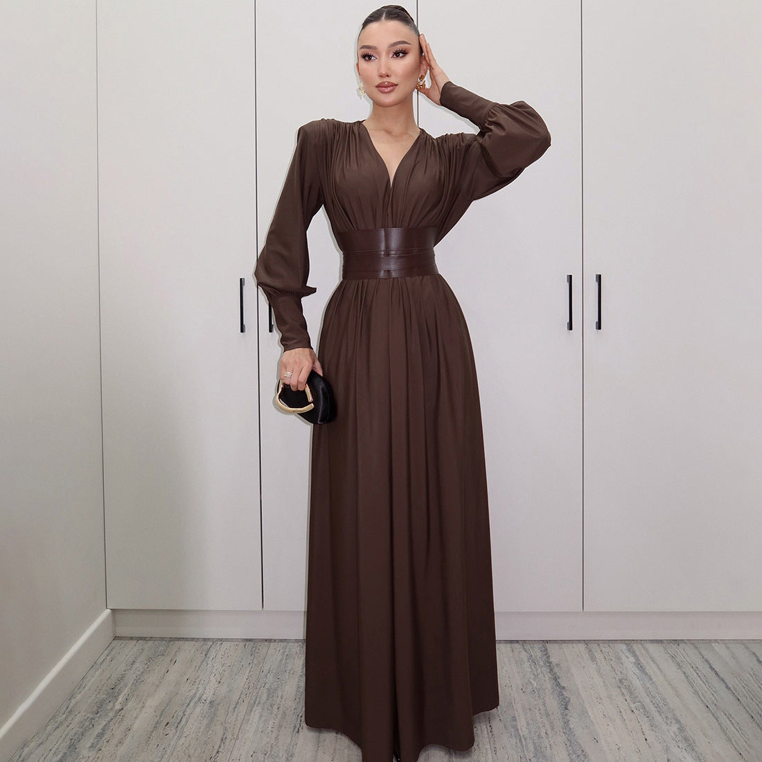 MB1124 Long Sleeve Maxi Dress with Belt