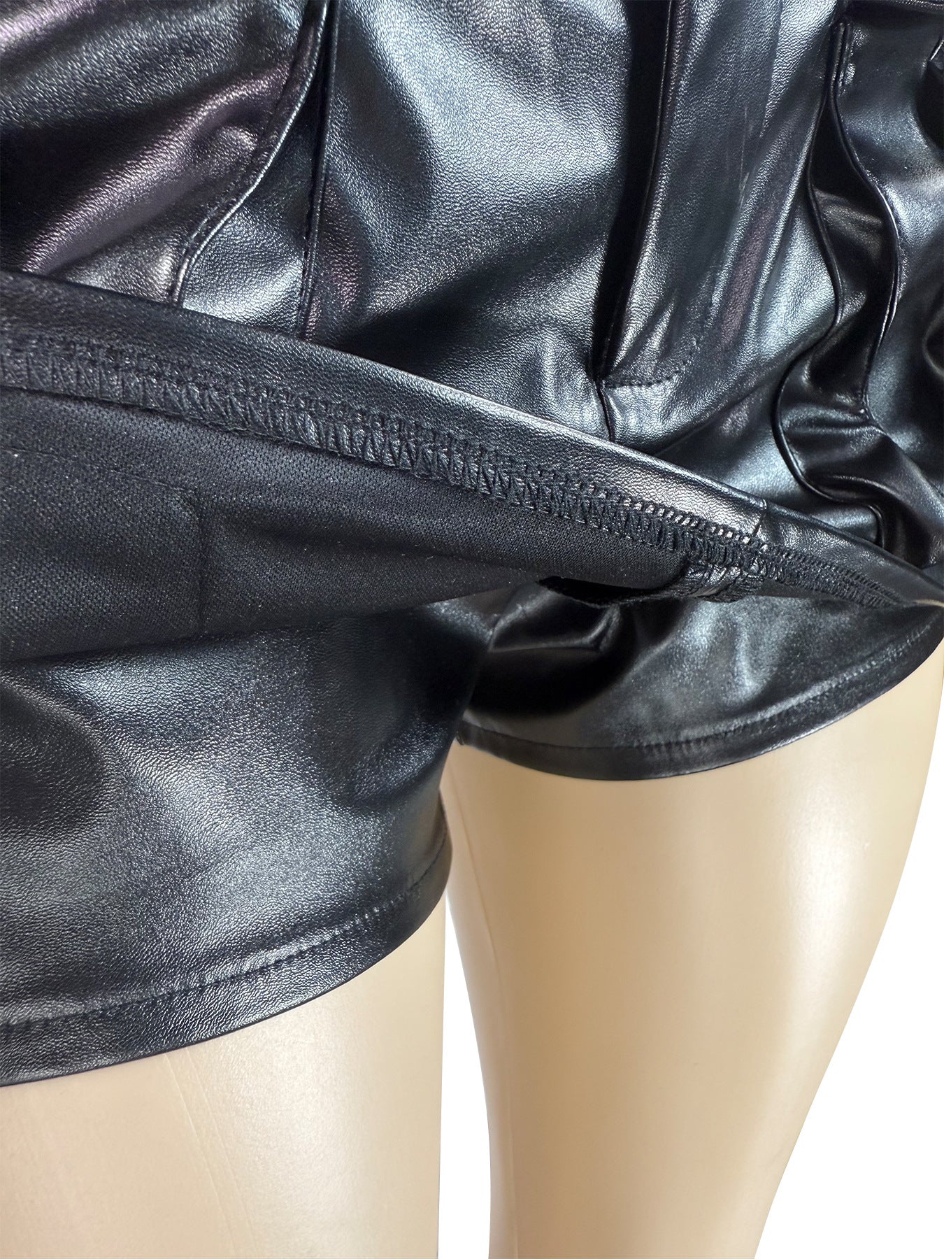 MB1708 Black Biker Style Leather Cropped Top & Cargo Skort for Women