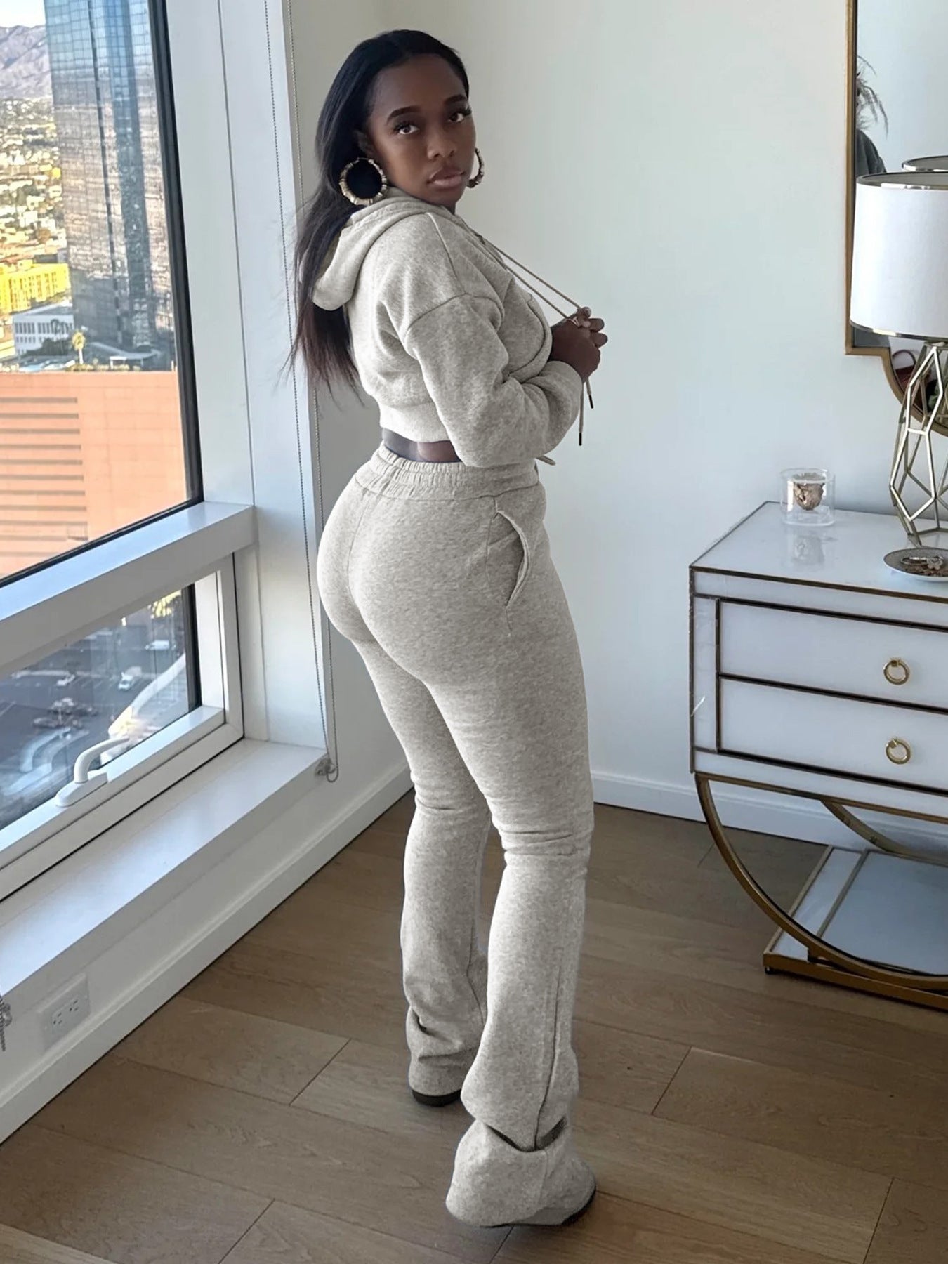 MB1712 Women's Winter Hoodie & Stacked Pants Two-Piece Set