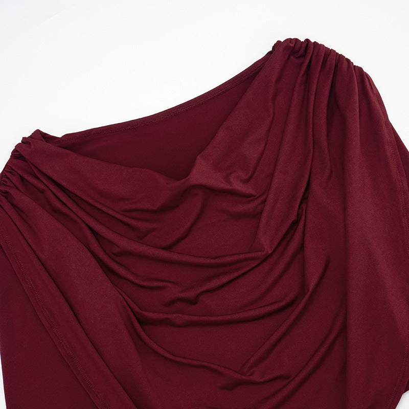 MB1066 Women's Cowl Neck Top &  Wide Leg Pants Two-Piece Set