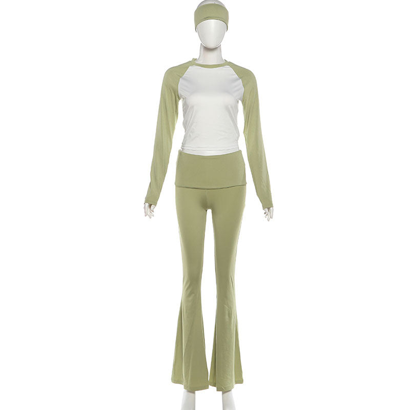MB1820 Color Block Top & Flare Pants 2 Piece Set with Headband