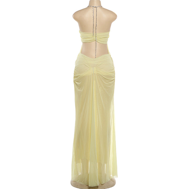 MB1902 Light Blue Sheer Mesh Halter Maxi Dress – Rhinestone Cutout Party Gown