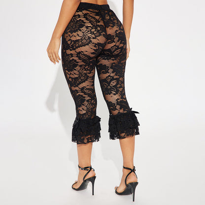 MB1012 Women's Floral Lace Ruffle Pants