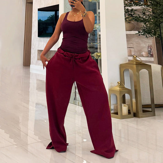 MB1039 Women's High Waist Drawstring Wide Leg Pants