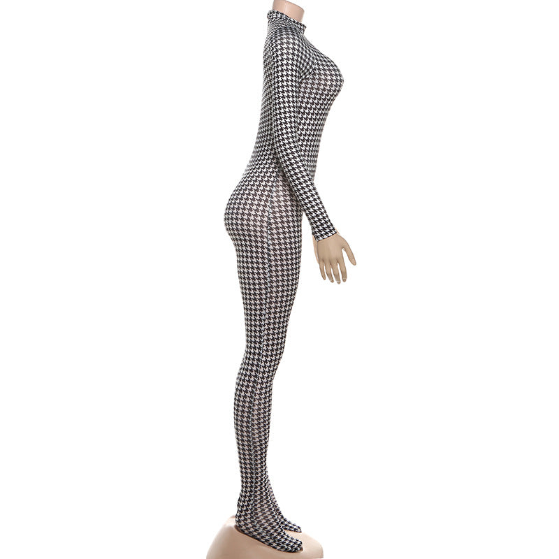 MB1118 Houndstooth Skinny Jumpsuit for Women