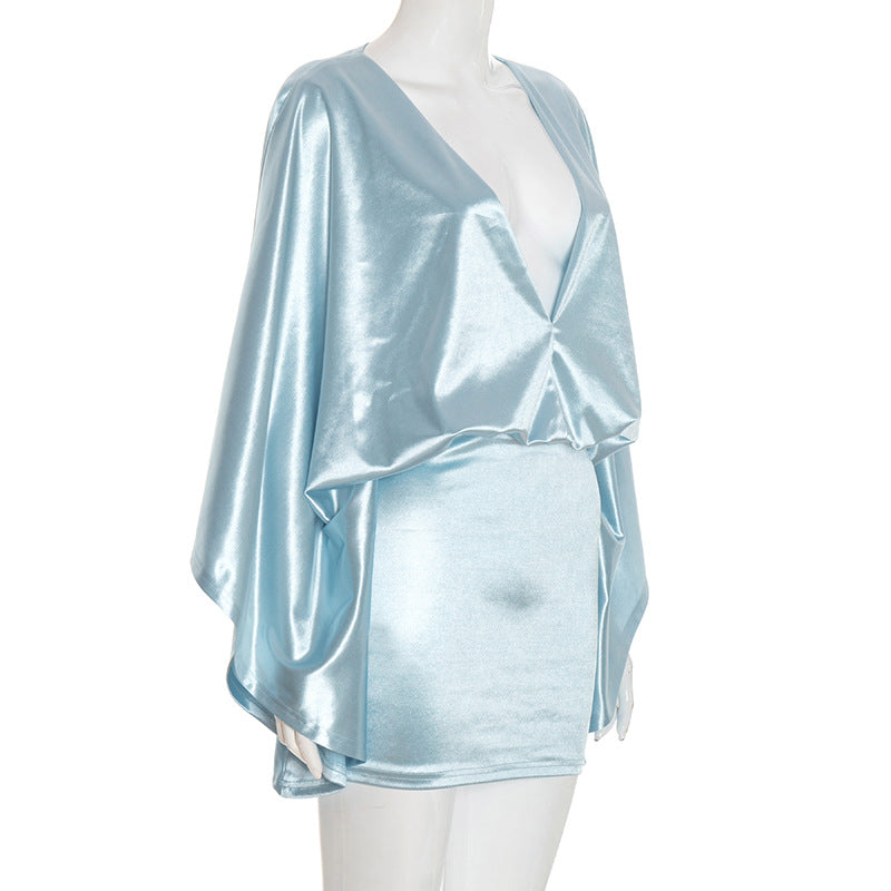 MB1072 Batwing Sleeve V-Neck Bodycon Mini Dress
