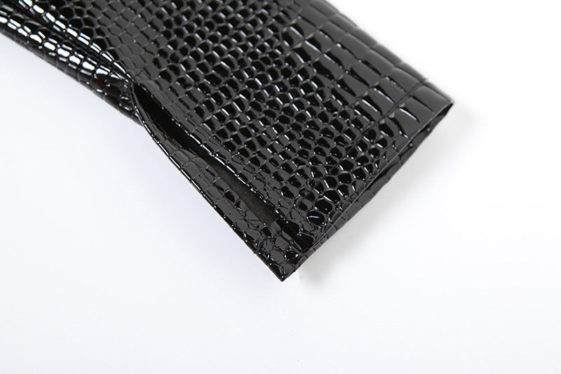 MB1108 Crocodile Print PU Leather Cropped Jacket for Women