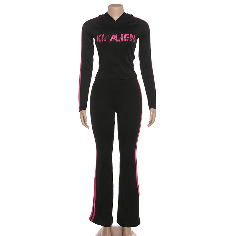 MB1825 Hooded Zip Up Top & Flare Pants 2 Piece Set Loungewear for Women