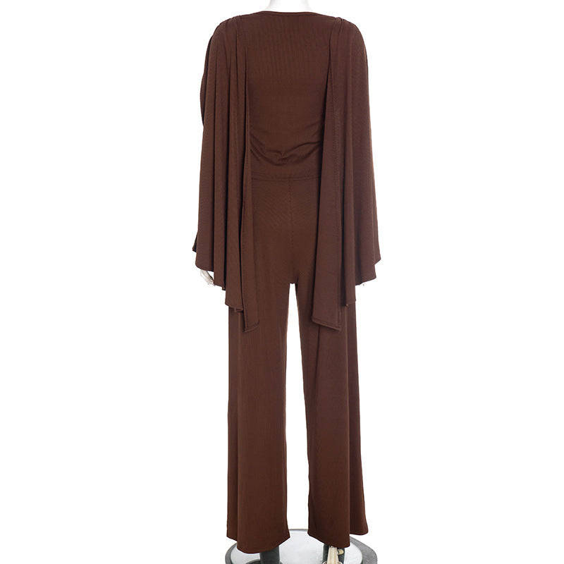 MB1049 Cape Sleeve Ribbed Knit Two-Piece Set