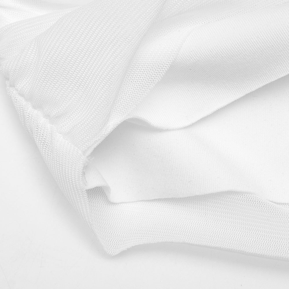 MB1316 Sheer Mesh Long Sleeve Ruched Mini Party Dress for Women