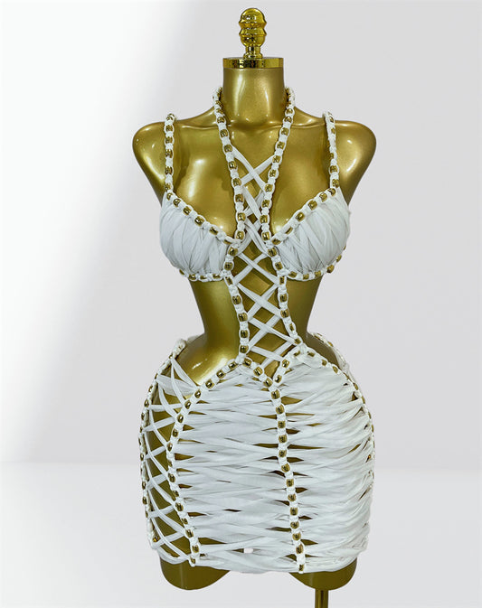 MB2101 Beaded Halter Dress, Beach Vacation Party Performance Evening Gown