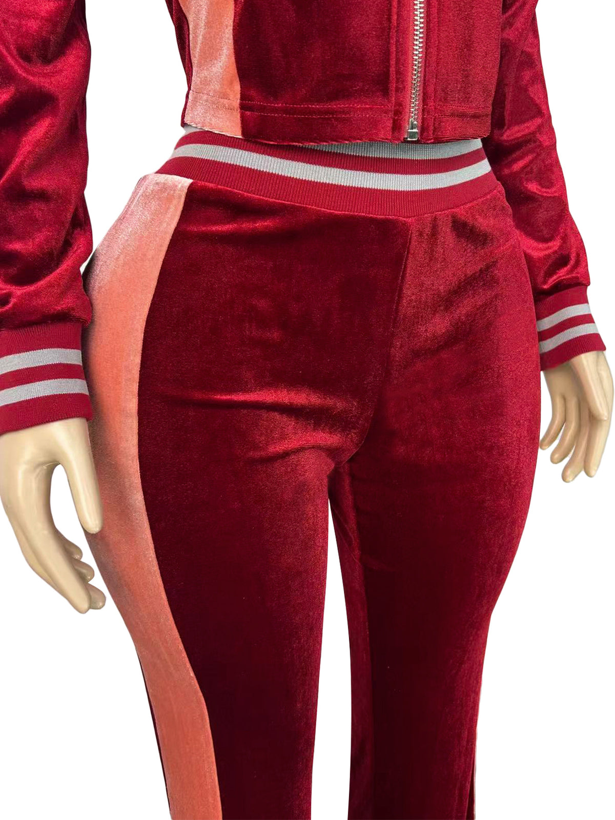 MB1735 Velour Cropped Jacket & Side‑Stripe Flare Pants 2‑Piece Set