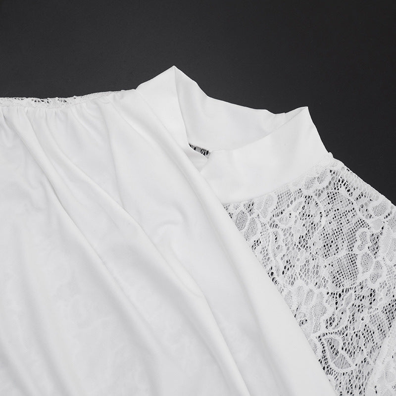 MB1440 Lace Panel Ruched Mini Dress with Side Tie