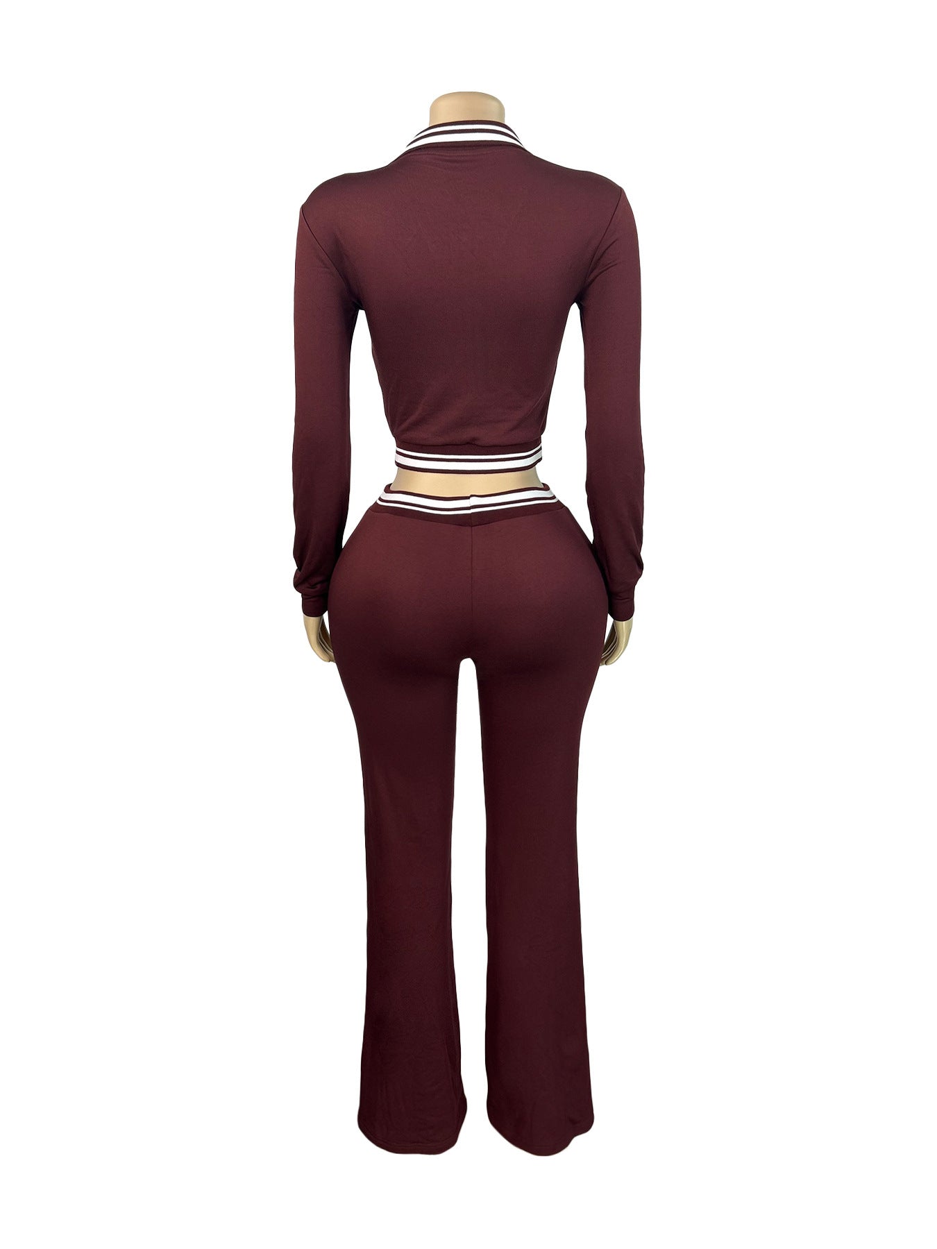 MB1713 Women's Half-Zip Crop Top & Drawstring Wide-Leg Pants Two-Piece Set