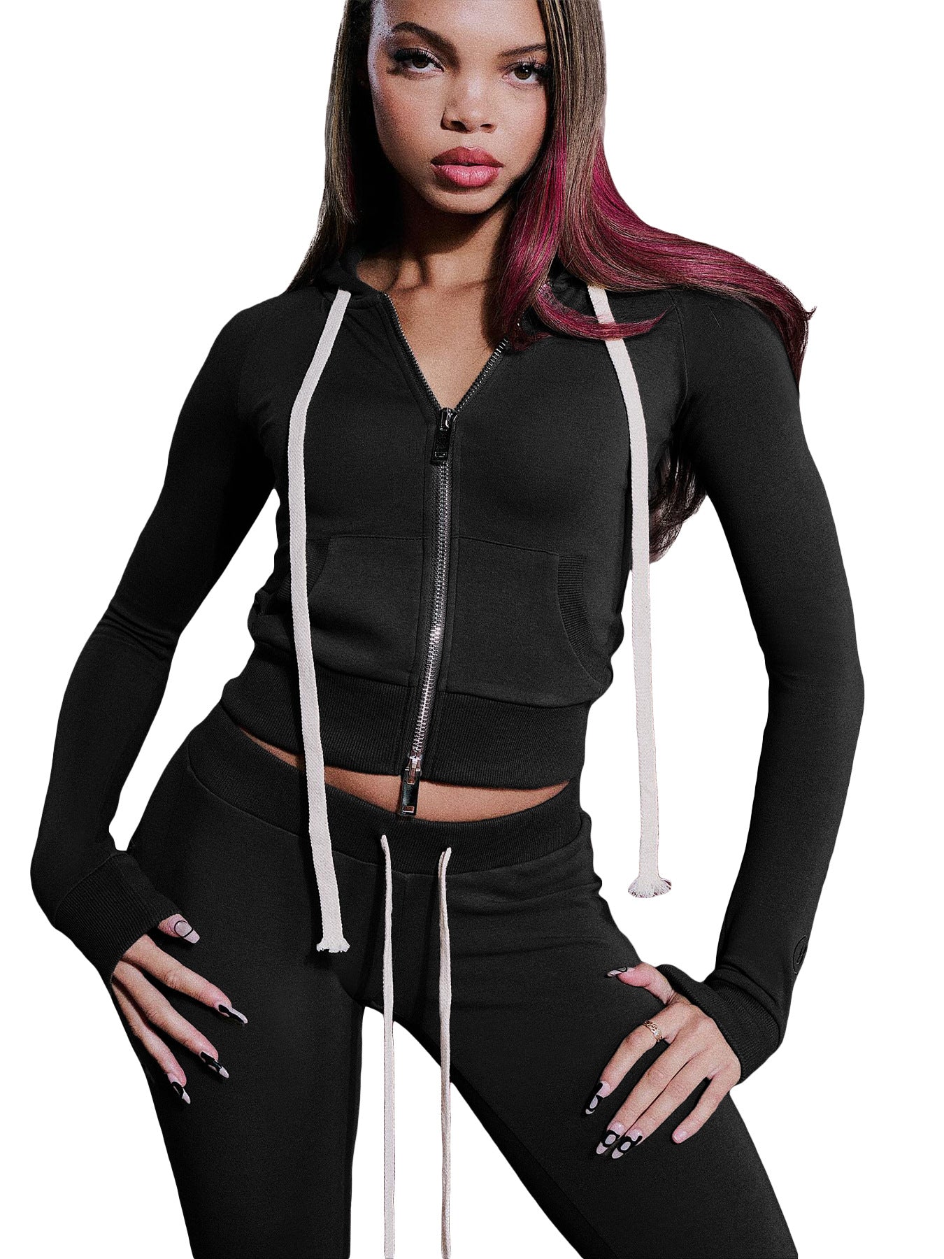 MB1722 Women’s Cropped Hoodie & Flare Pants 2-Piece Tracksuit Set