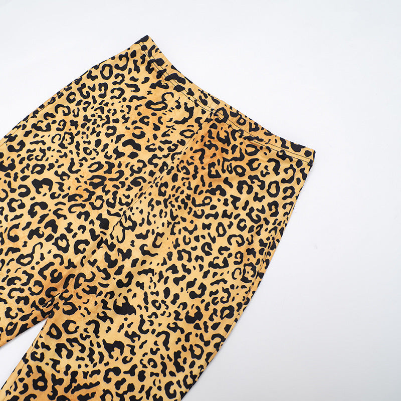 MB10147 Women's Leopard Print Tube Top & High Waist Leggings 2 Piece Set