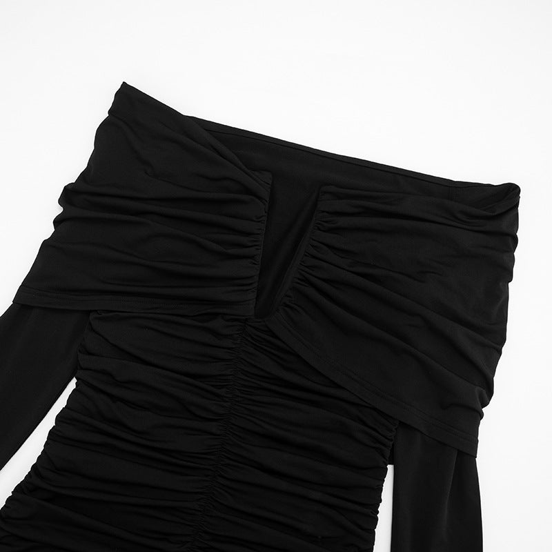 MB1410 Off-The-Shoulder Deep V Ruched Bodycon Mini Dress