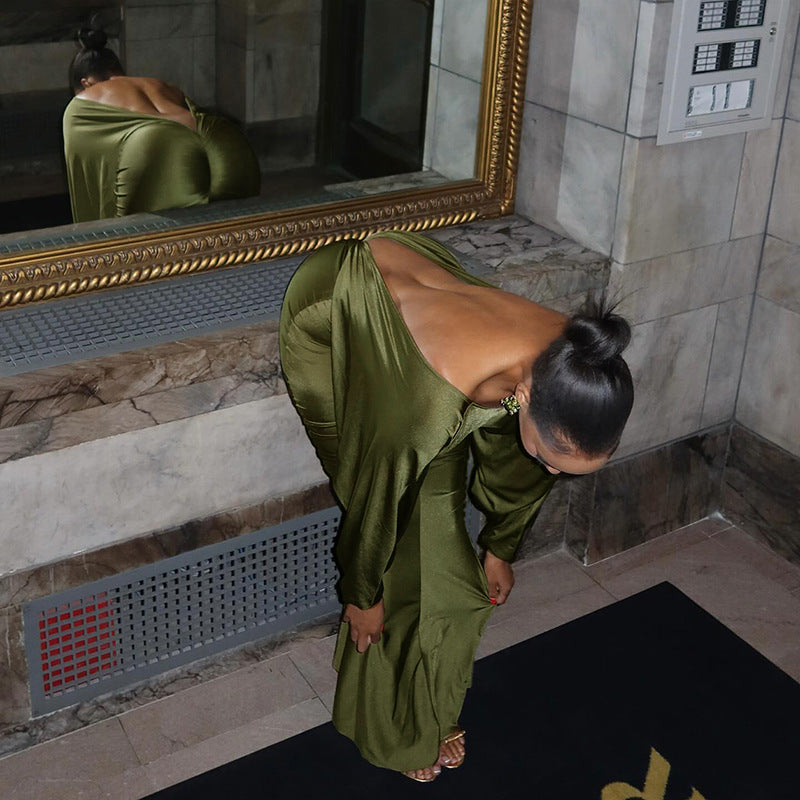 MB1405 Long Sleeve Backless Maxi Dress for Women