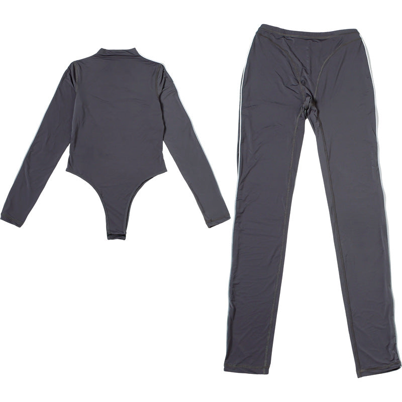 MB1804 Women's Sheer Bodysuit & High-Waist Leggings Two-Piece Outfit