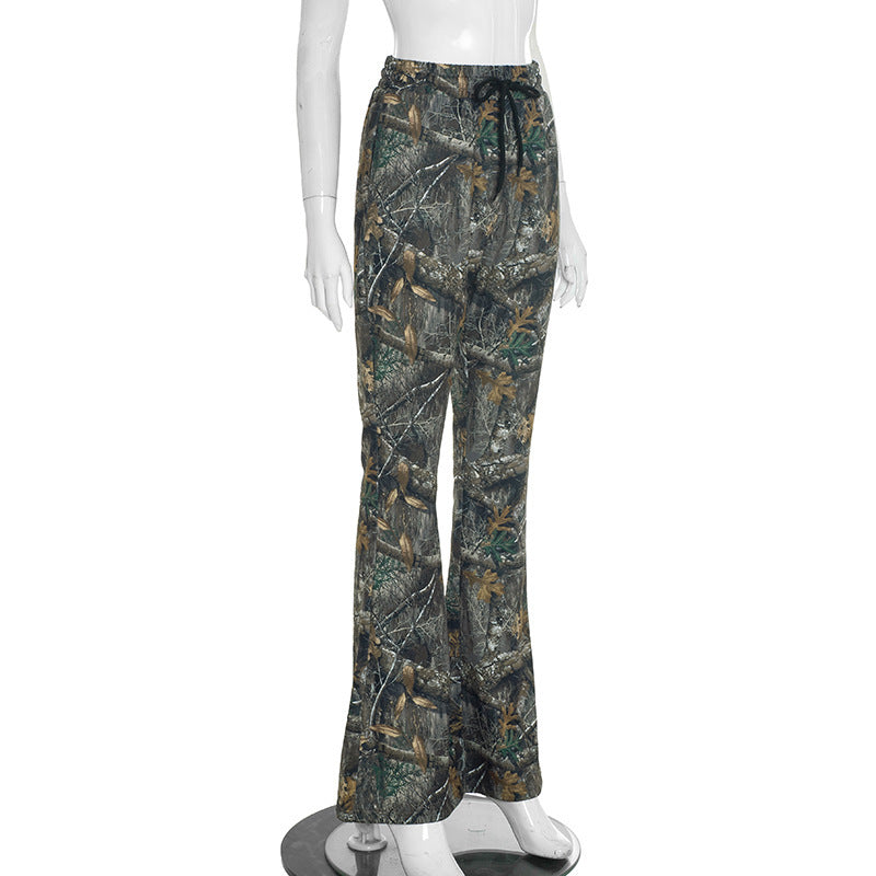 MB10126 Vintage Leaf & Tree Camo Micro Flare Pants