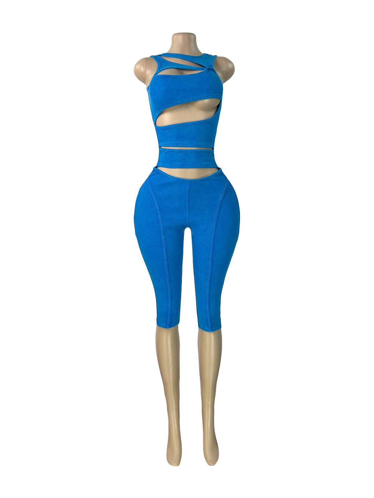 MB1733 Washed Ribbed Cut‑Out Bodycon Sleeveless Capri Jumpsuit