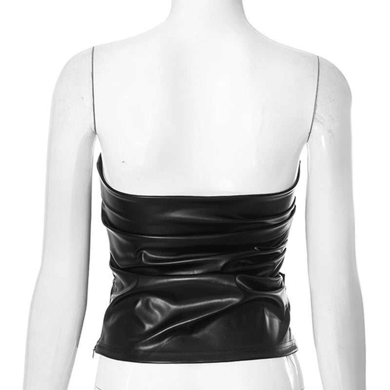 MB1005 Leather Strapless Tube Top for Women