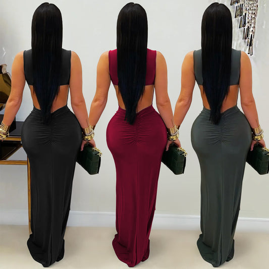 MB1612 Sleeveless Cutout Back Maxi Dress