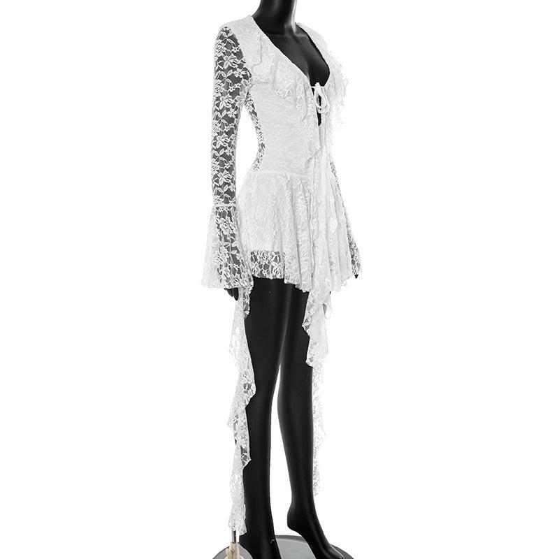 MB10118 Lace Dress with Bell Sleeves - Women's Party Outfit