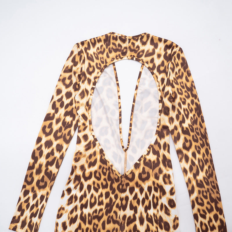 MB1098 Sexy Leopard Print Backless Bodycon Jumpsuit