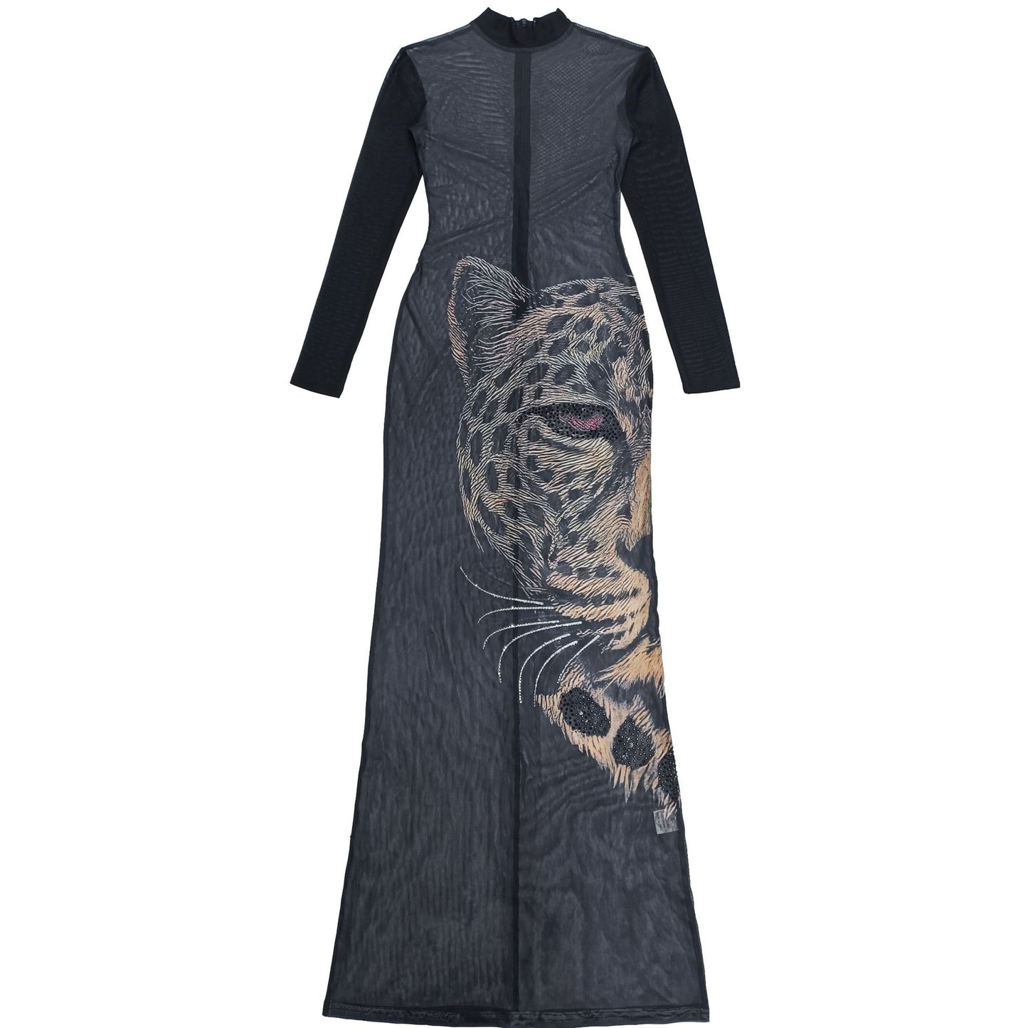 MB1608 Black 2-Piece Dress Set - Mini Dress + Leopard Head Print Maxi Overlay