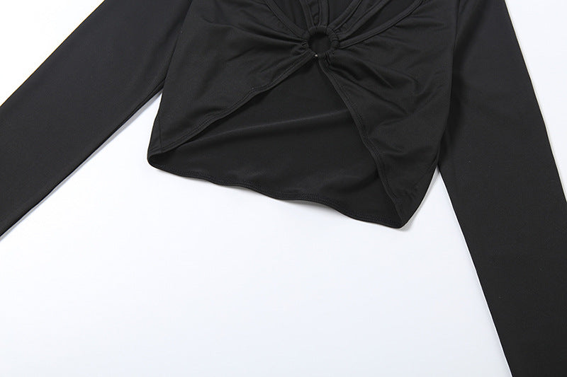 MB1829 Women's Cut Out Long Sleeve 2 Piece Set - Crop Top & Maxi Skirt