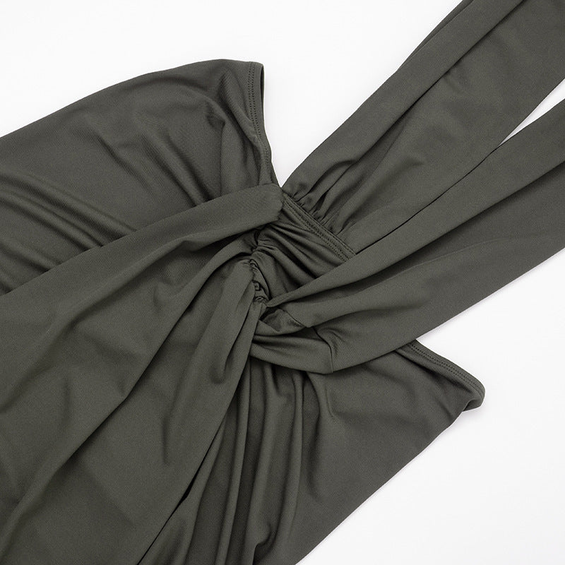 MB10133 Women's Charcoal Halter Twist Cutout Ruched Dress