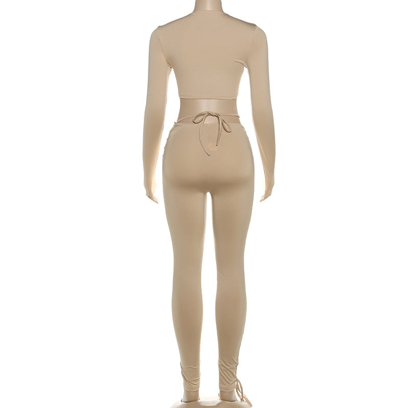 MB1810 Fitted Crop Top & Lace-Up Pants Two-Piece Outfit