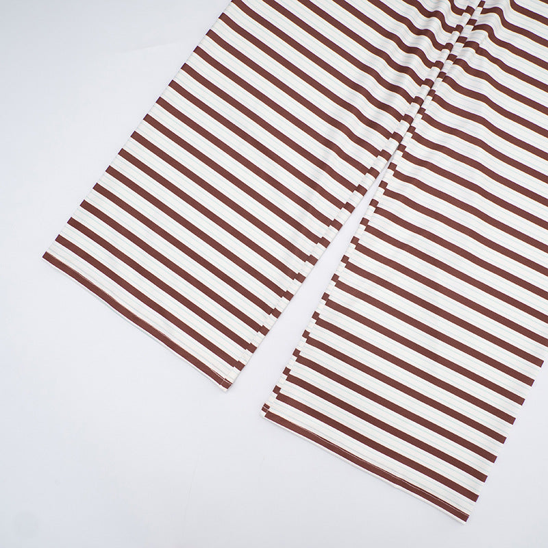 MB1425 Striped Loungewear: Long Sleeve Top + Wide Leg Pants