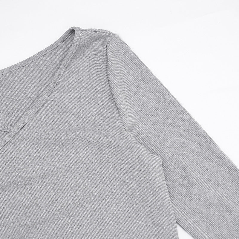 MB1413 Gray Long Sleeve Bodycon Mini Dress for Women